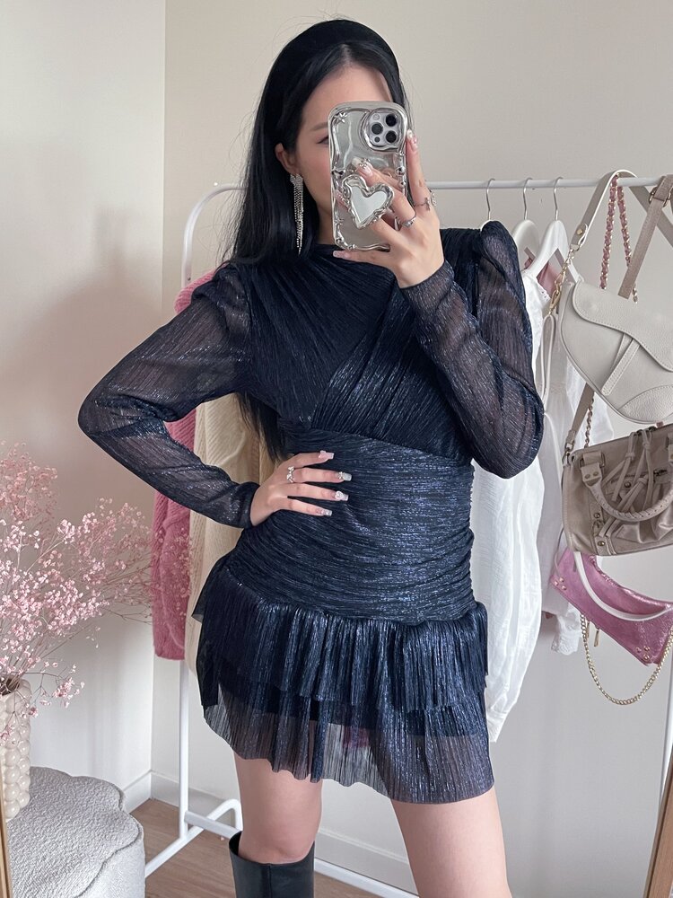 Miyu Lurex Pleated Dress / Navy