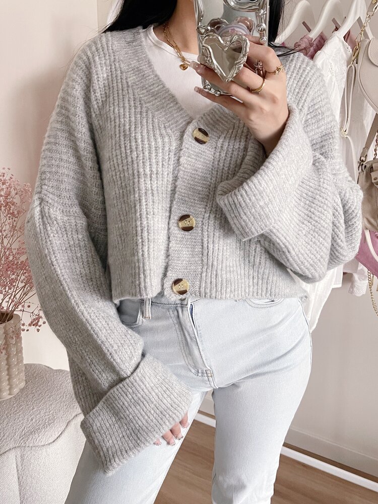 Raima Button Knit Cardigan / Grey