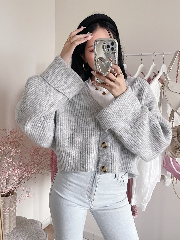 Raima Button Knit Cardigan / Grey