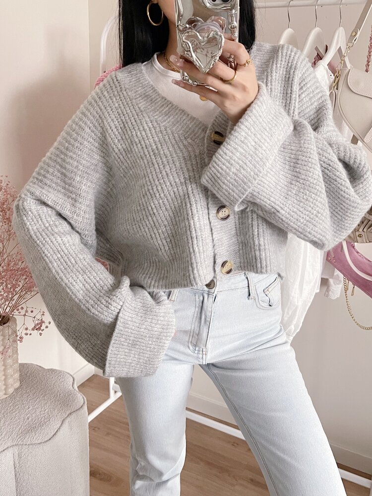 Raima Button Knit Cardigan / Grey