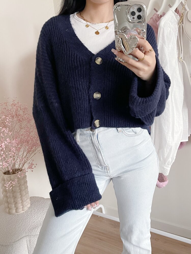 Raima Button Knit Cardigan / Navy Blue