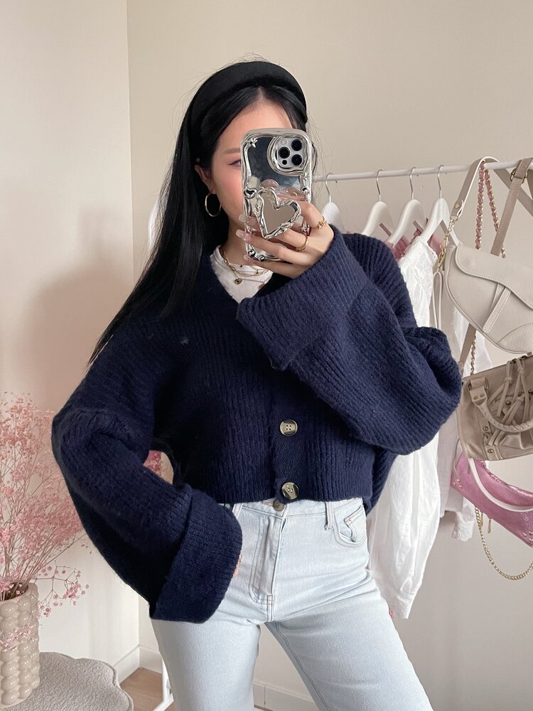 Raima Button Knit Cardigan / Navy Blue