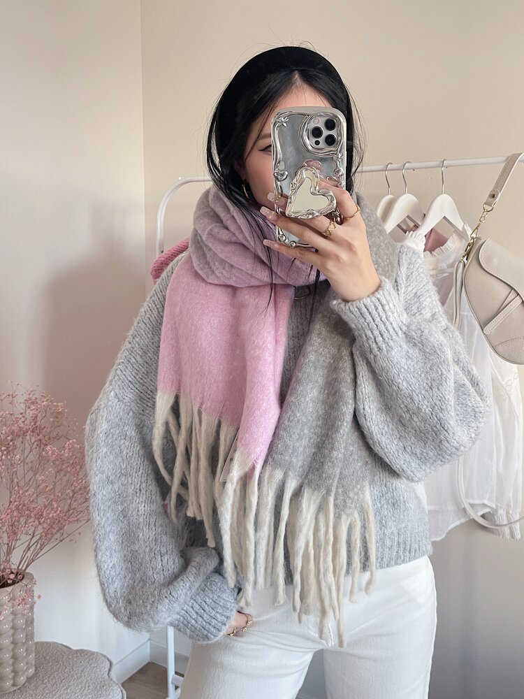 Colourful Knitted Scarf / Light Pink