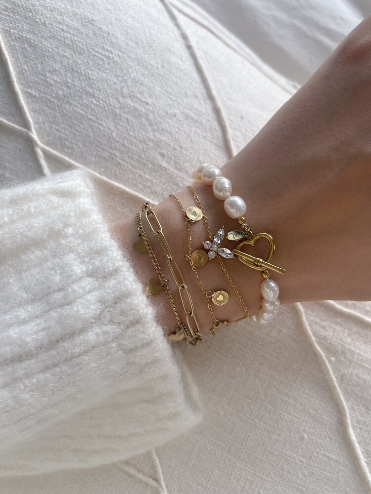 Gold Heart Double Chain Bracelet