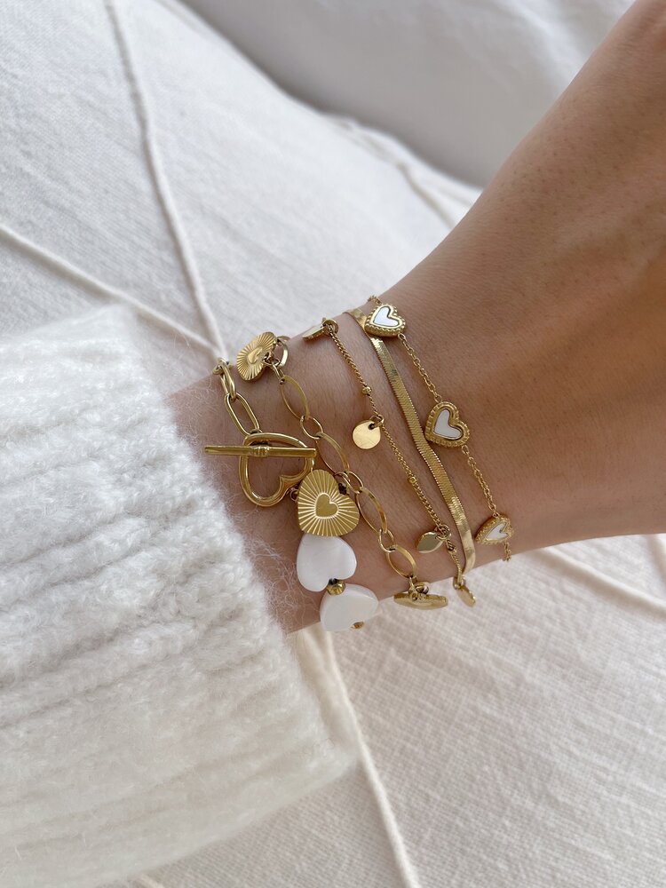 Gold Seashell Heart Pin Lock Bracelet