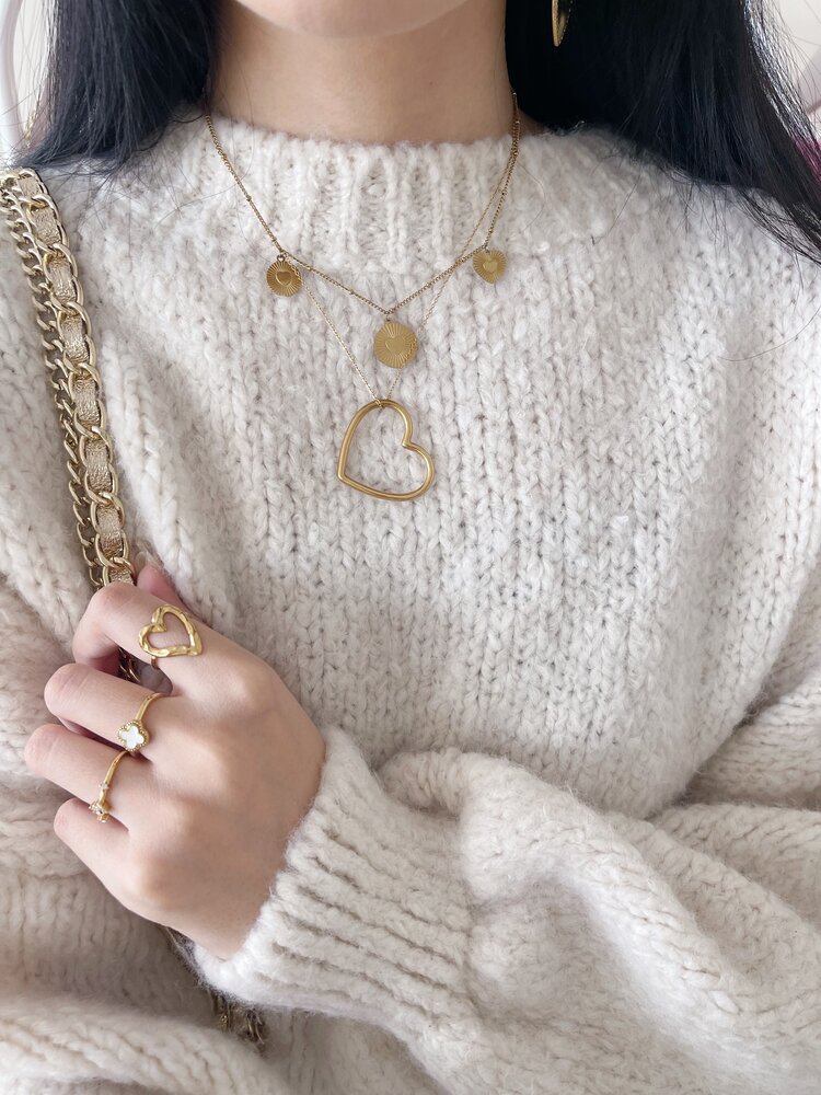 Gold Solid Heart Charm Necklace