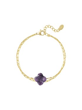 Gold Natural Stone Clover Bracelet / Purple