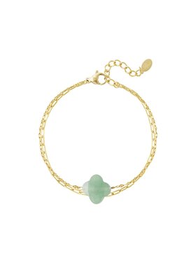 Gold Natural Stone Clover Bracelet / Green