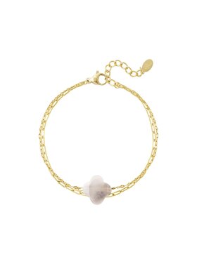 Gold Natural Stone Clover Bracelet / Light Pink