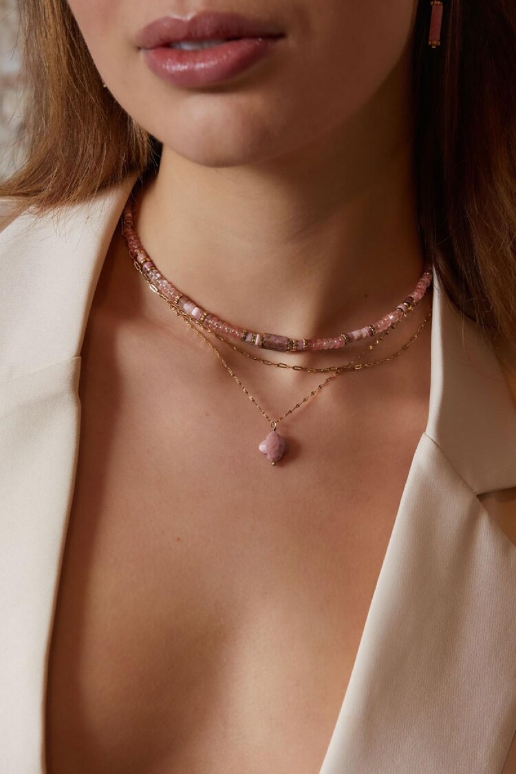 Gold Natural Stone Clover Necklace / Purple