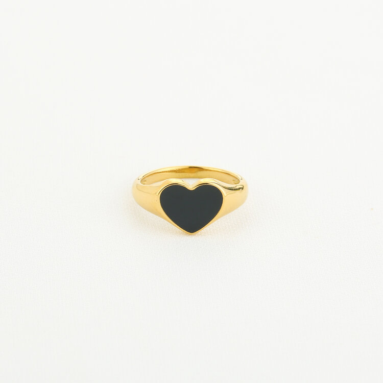 Gold Heart Signet Ring / Black