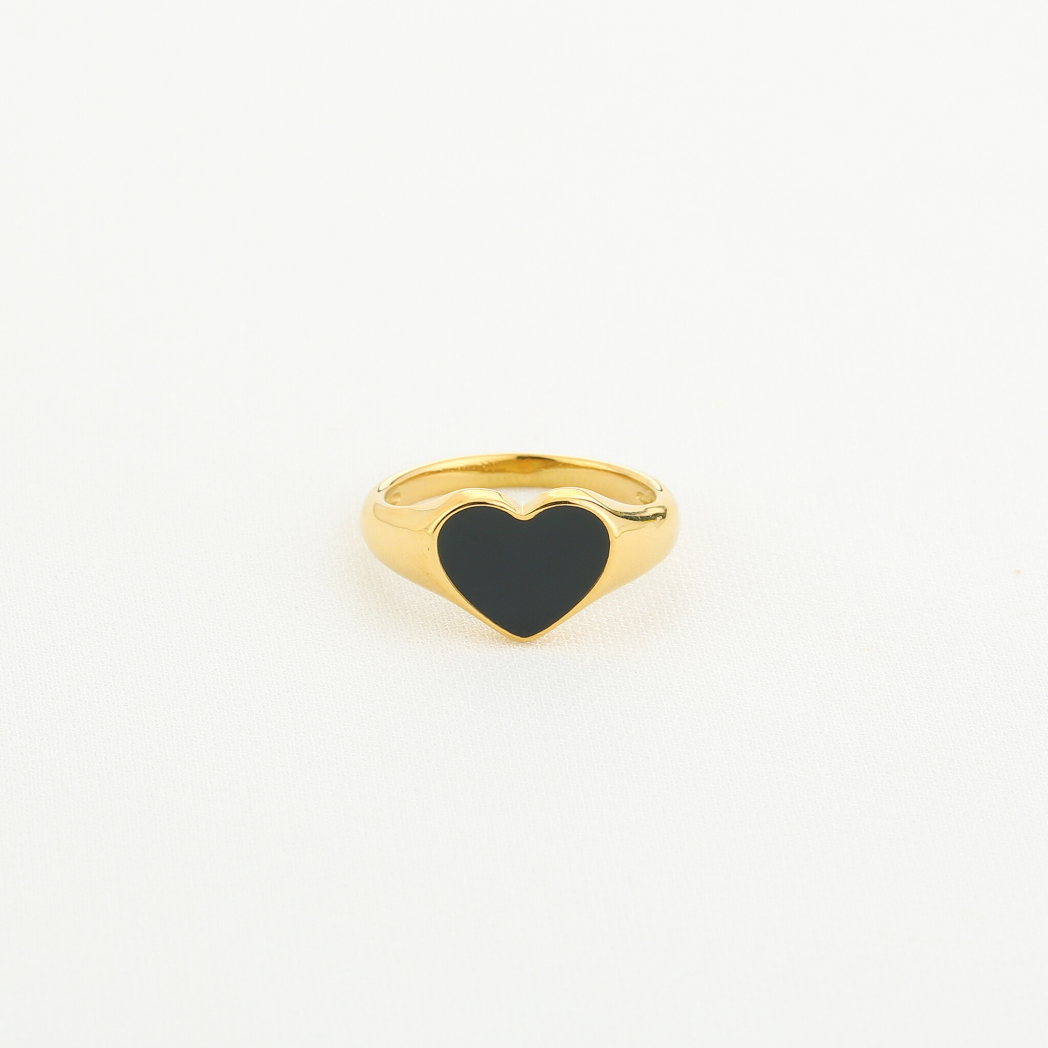 Gold Heart Signet Ring / Black - Hello My Love
