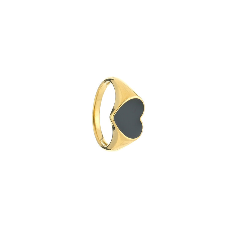 Gold Heart Signet Ring / Black