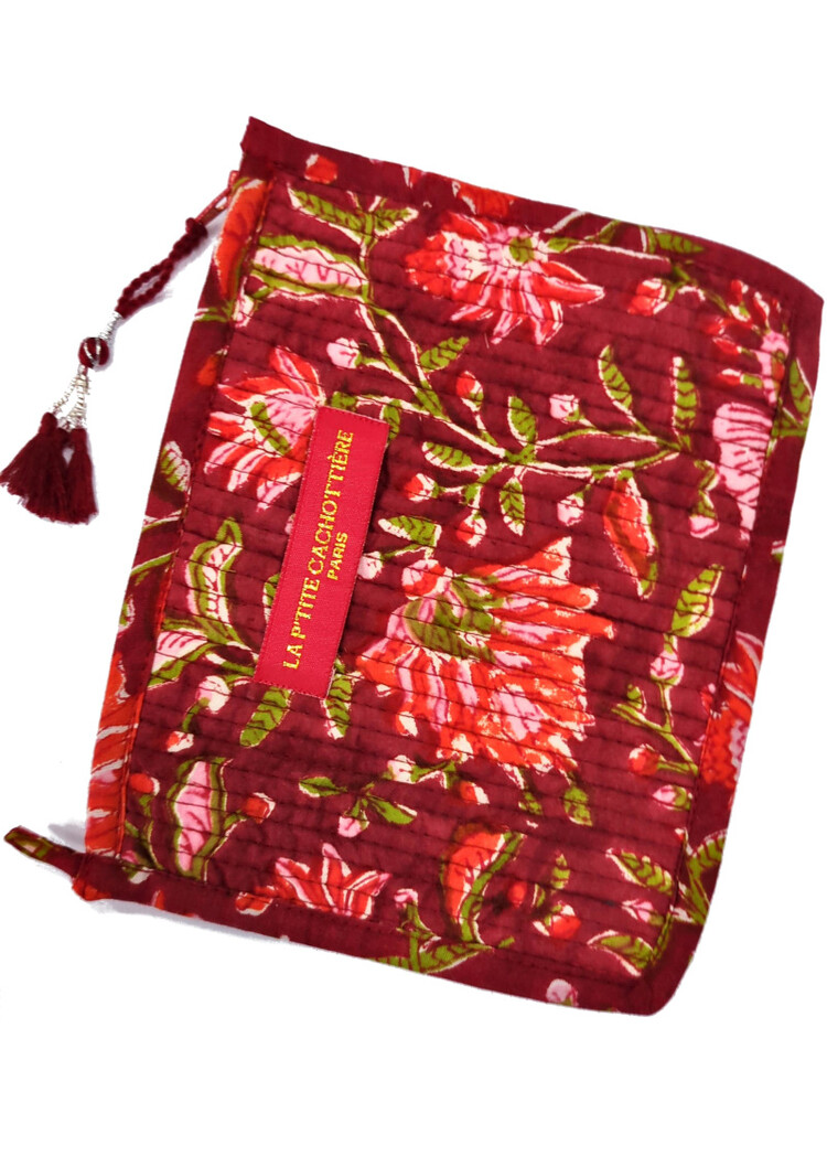 Jalaina Medium Flower Pouch Bag / Burgundy