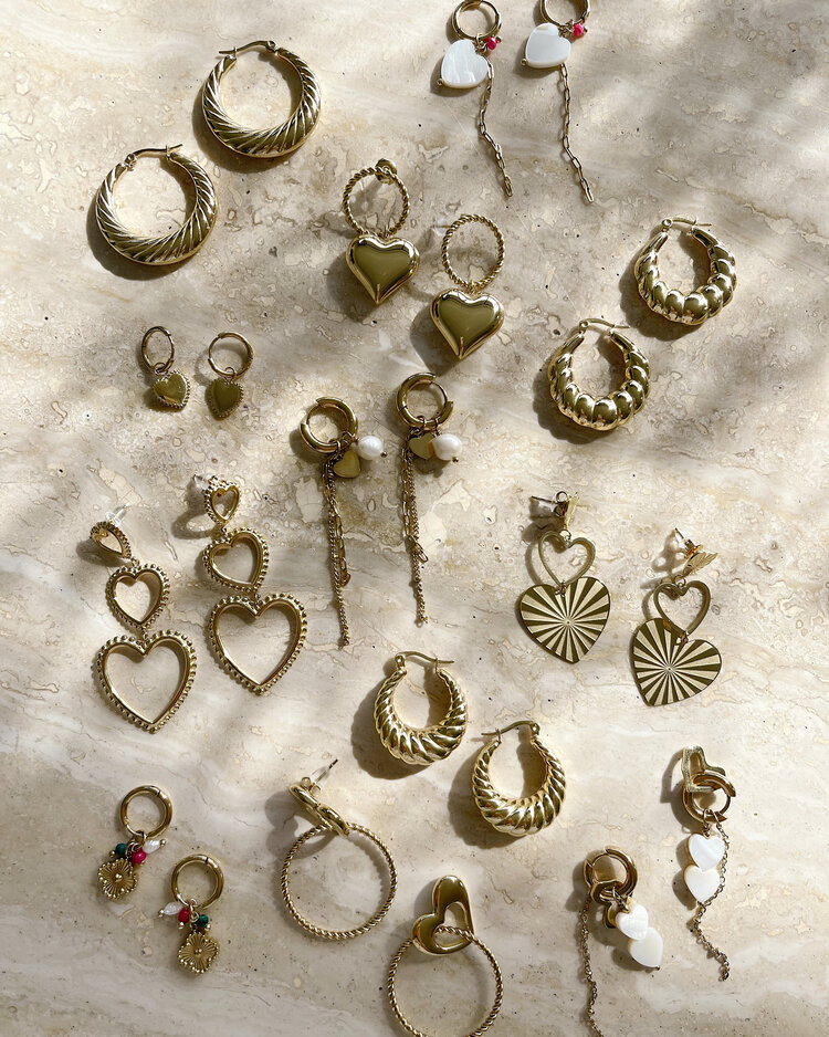 Gold Heart Circle Statement Earrings