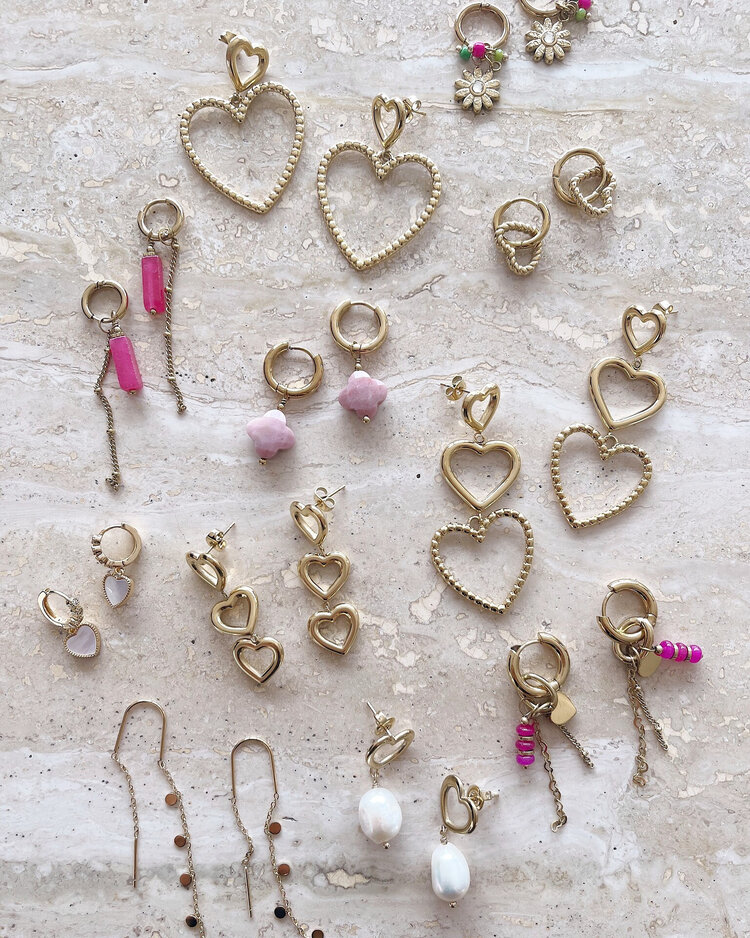 Gold Heart Pearl Earrings