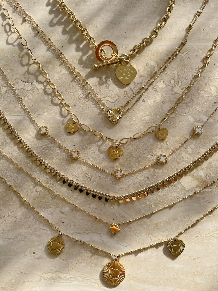 Gold Three Heart Coins Necklace