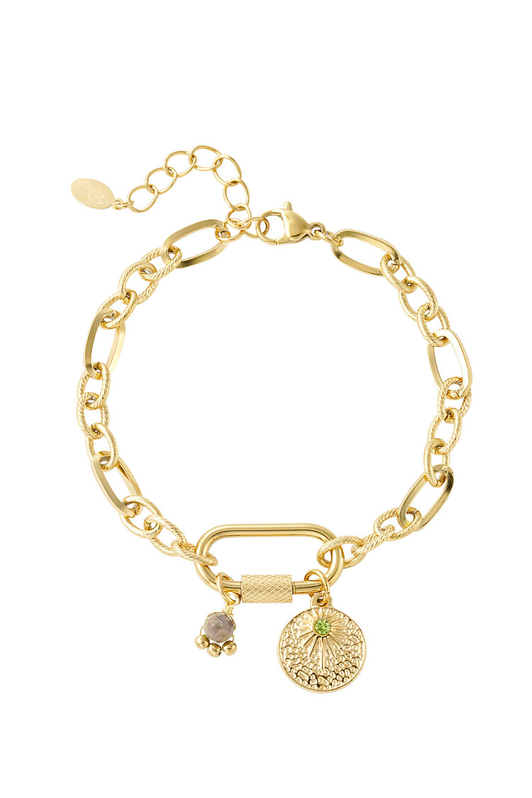 Gold Charms Chain Bracelet / Green