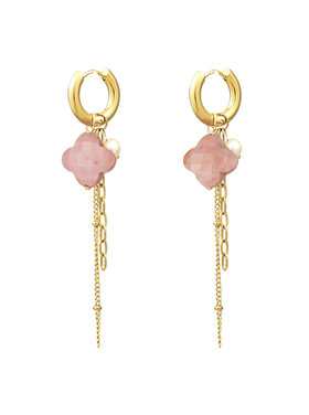 Gold Clover Chains Dangle Earrings  / Pink