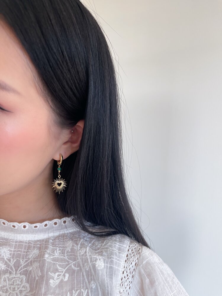 Gold Radiant Heart Earrings / Green