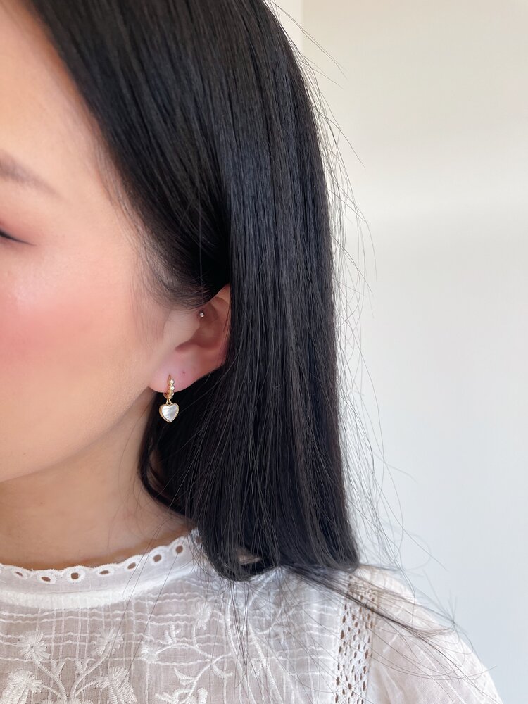 Silver Framed Pearl Heart Earrings