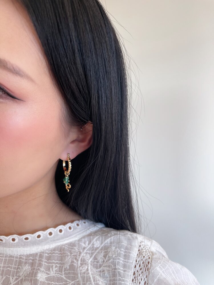 Gold Snake Beads Earrings / Green