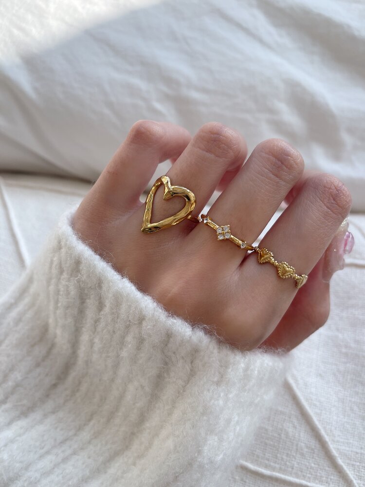 Gold Crystal Flower Ring / White