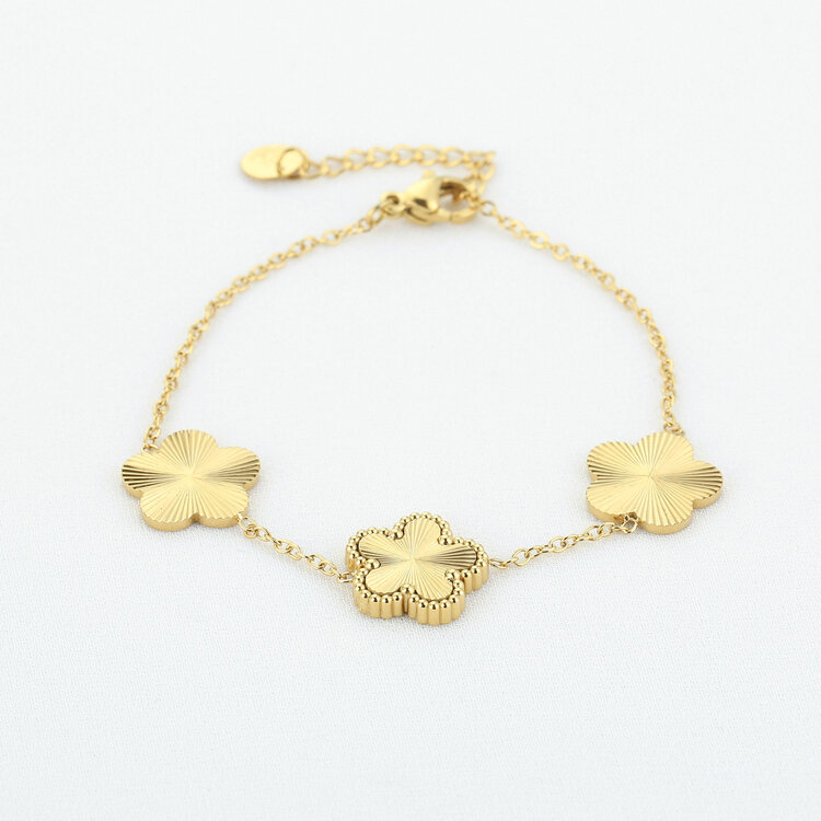 Gold Triple Textured Flower Bracelet