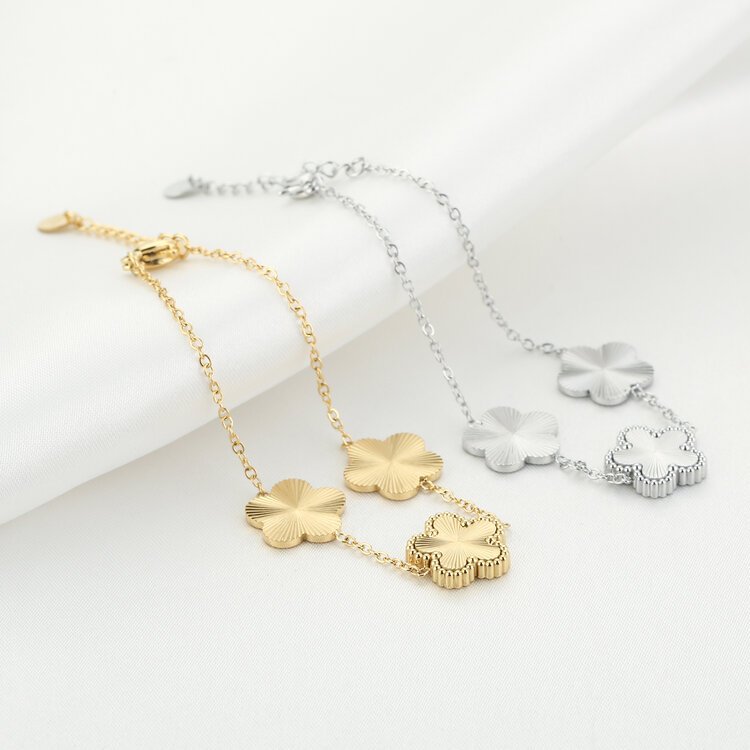 Gold Triple Textured Flower Bracelet