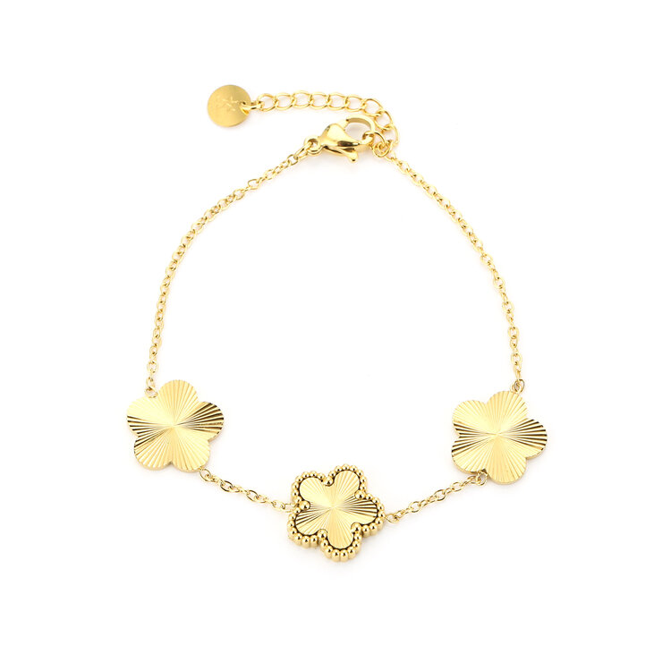Gold Triple Textured Flower Bracelet