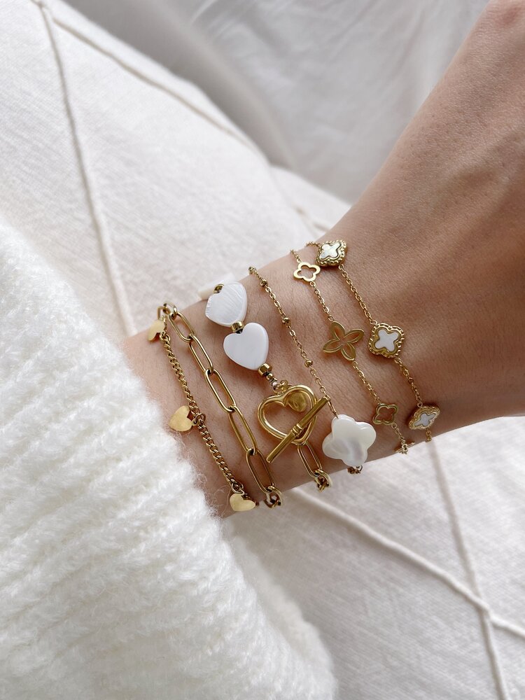 Gold Seashell Heart Pin Lock Bracelet