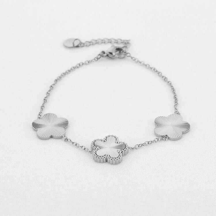 Silver Triple Textured Flower Bracelet