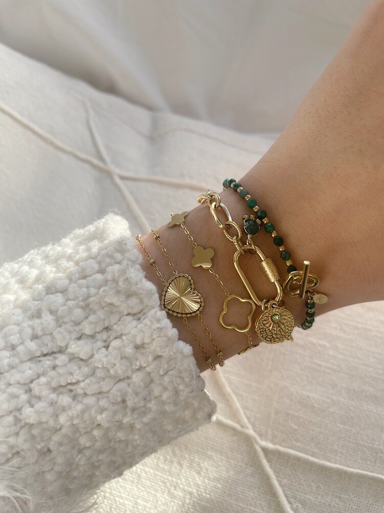 Gold Charms Chain Bracelet / Green