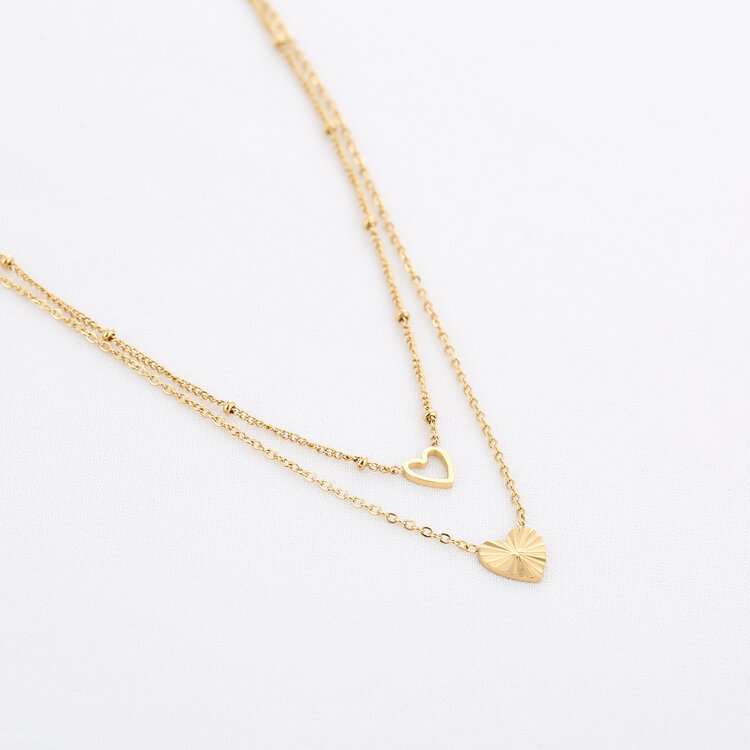 Gold Double Chain Tiny Heart Necklace