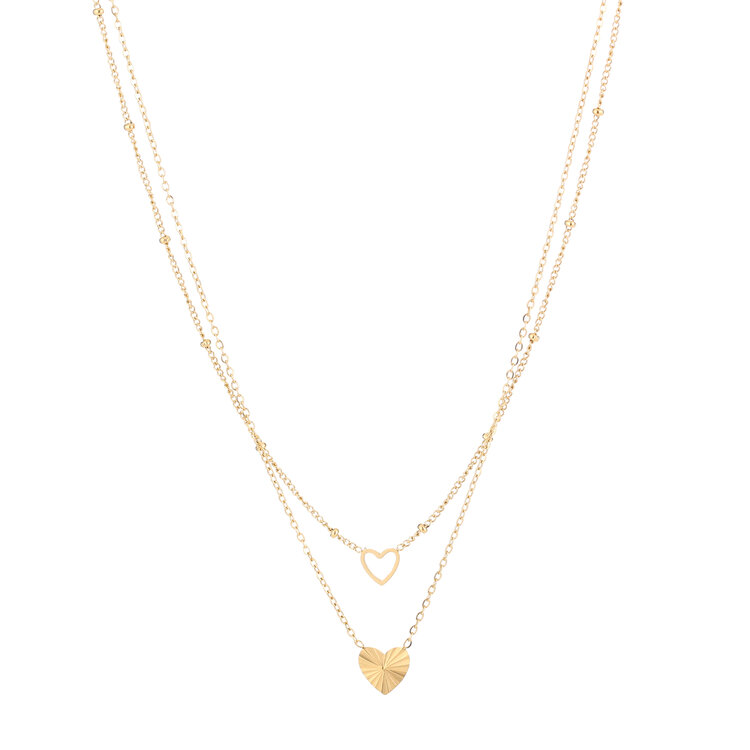 Gold Double Chain Tiny Heart Necklace