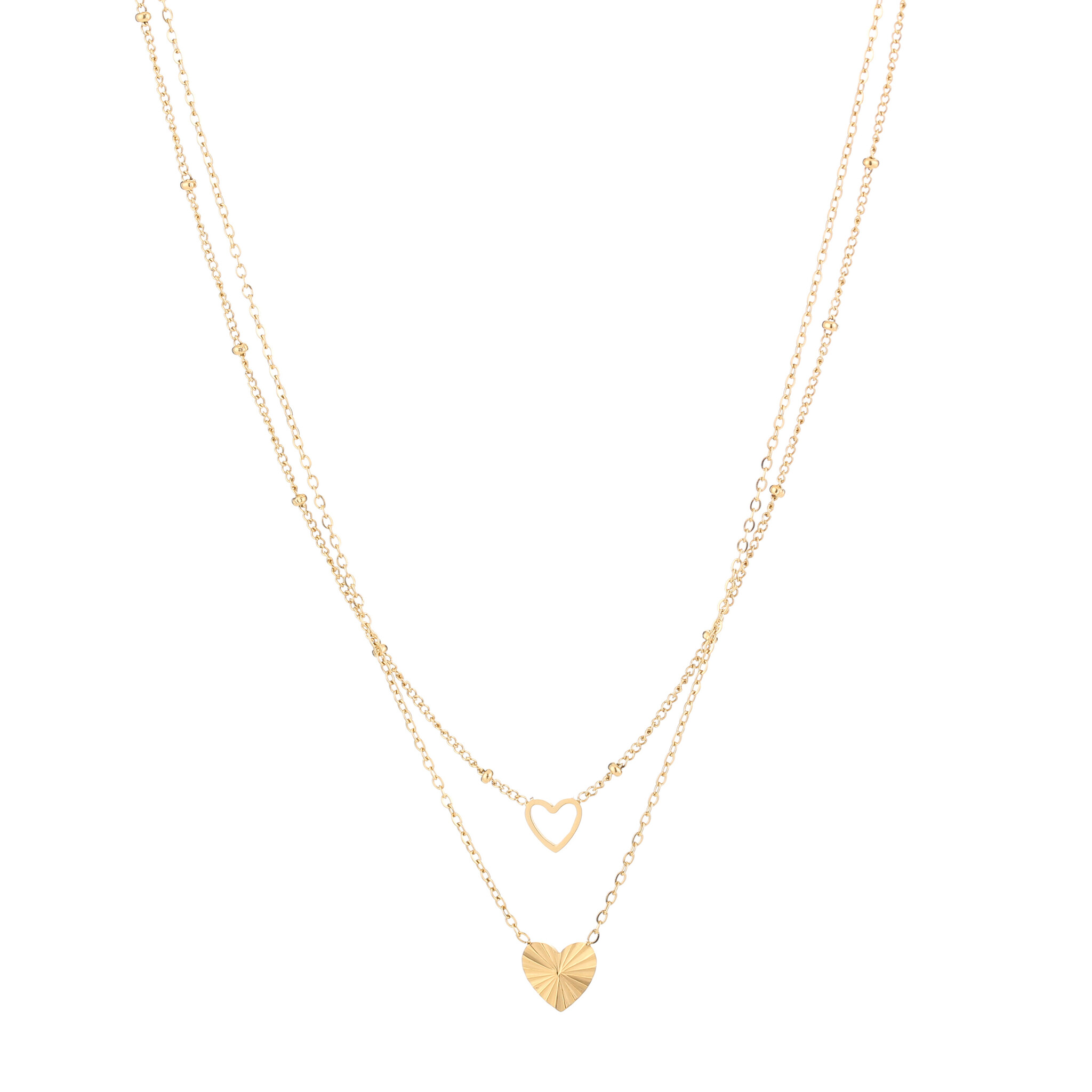 Gold Double Chain Tiny Heart Necklace
