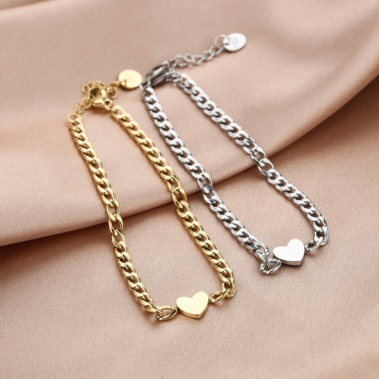 Gold Simple Heart Chain Bracelet