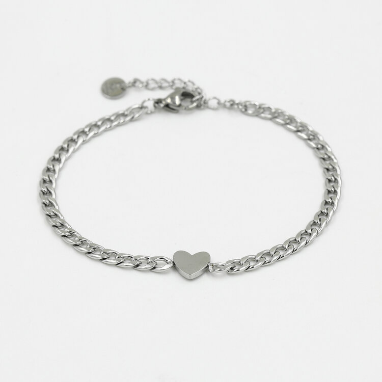 Silver Simple Heart Chain Bracelet