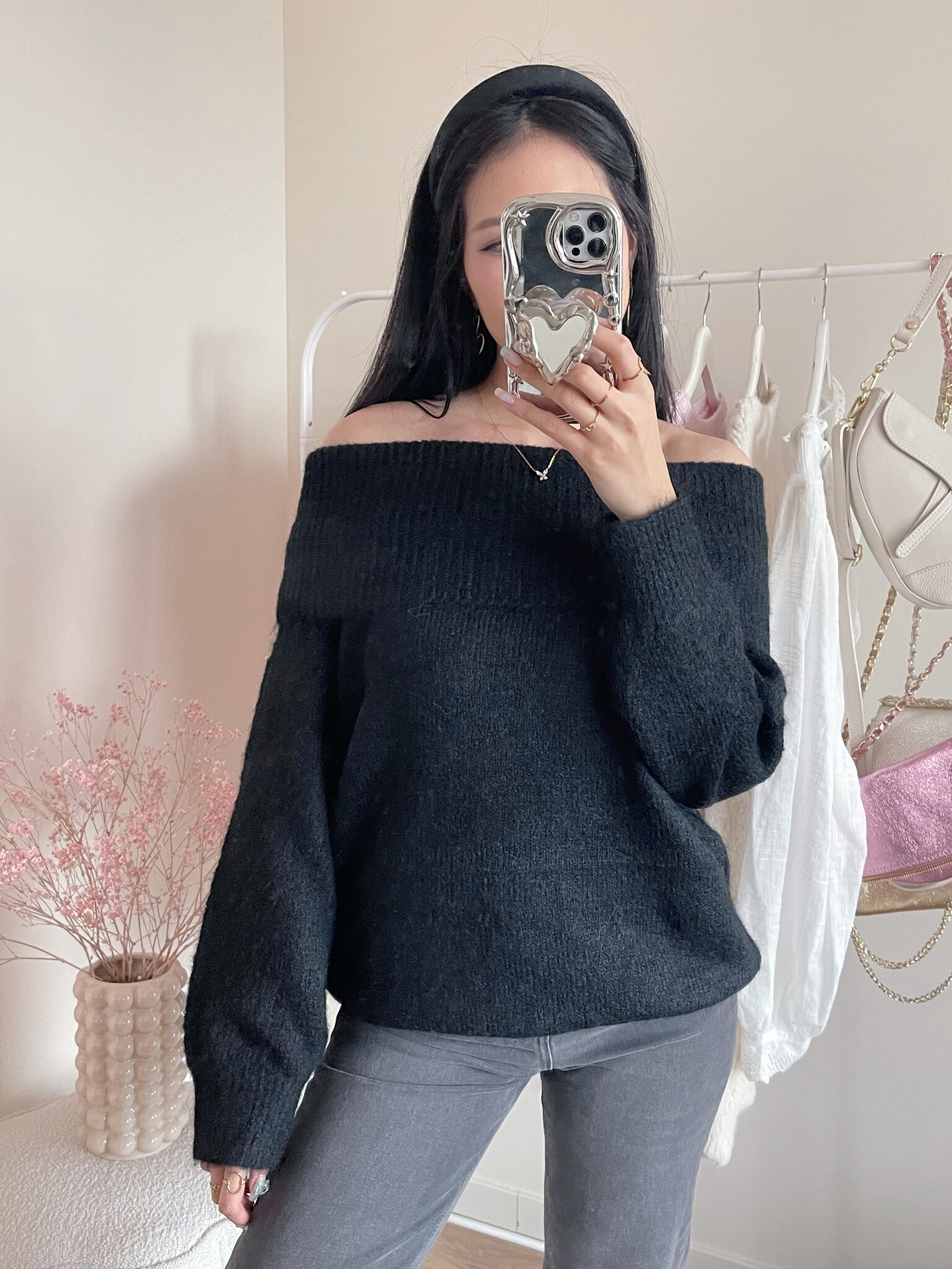 Lumi Off Shoulder Sweater / Black - Hello My Love