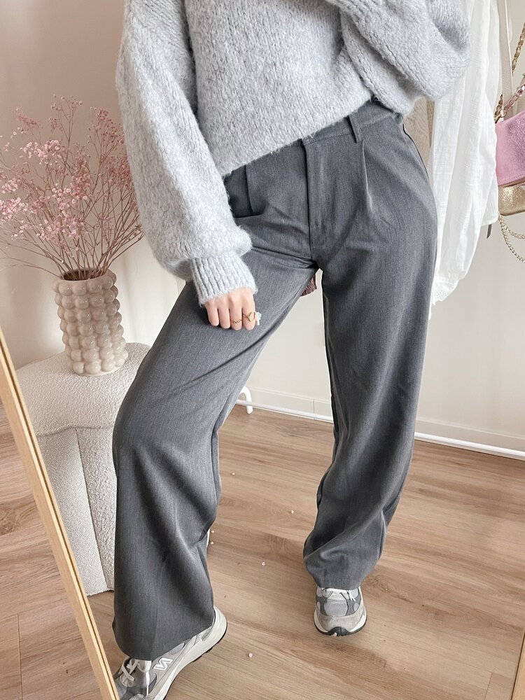 Rini Loose Straight Leg Trousers / Washed Grey