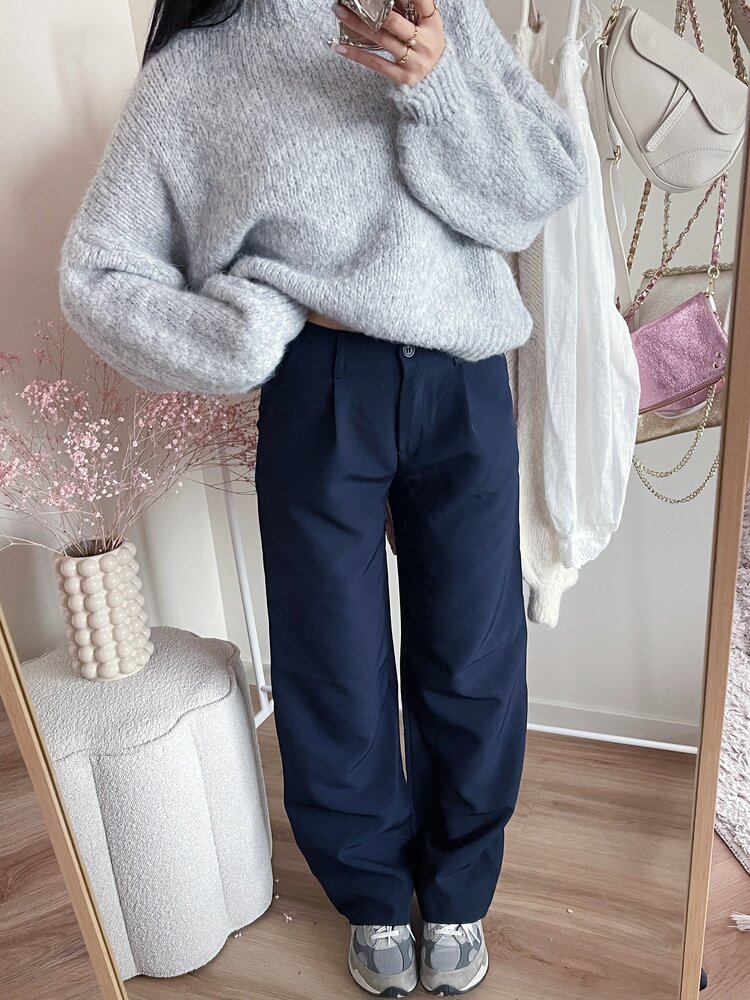 Rini Loose Straight Leg Trousers / Navy