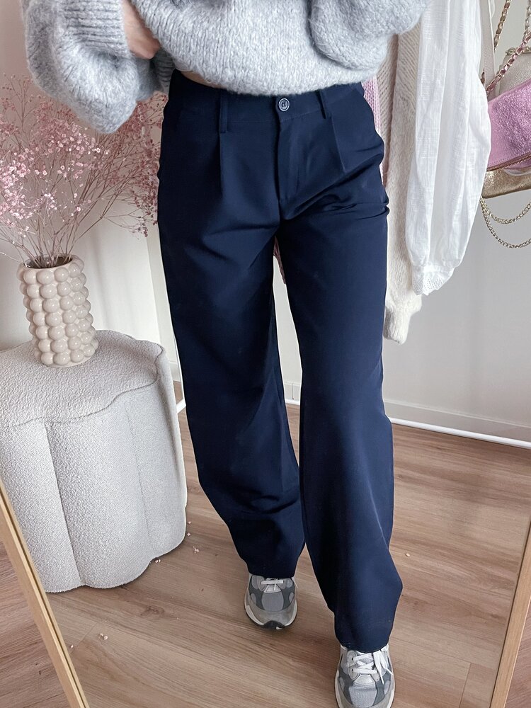 Rini Loose Straight Leg Trousers / Navy