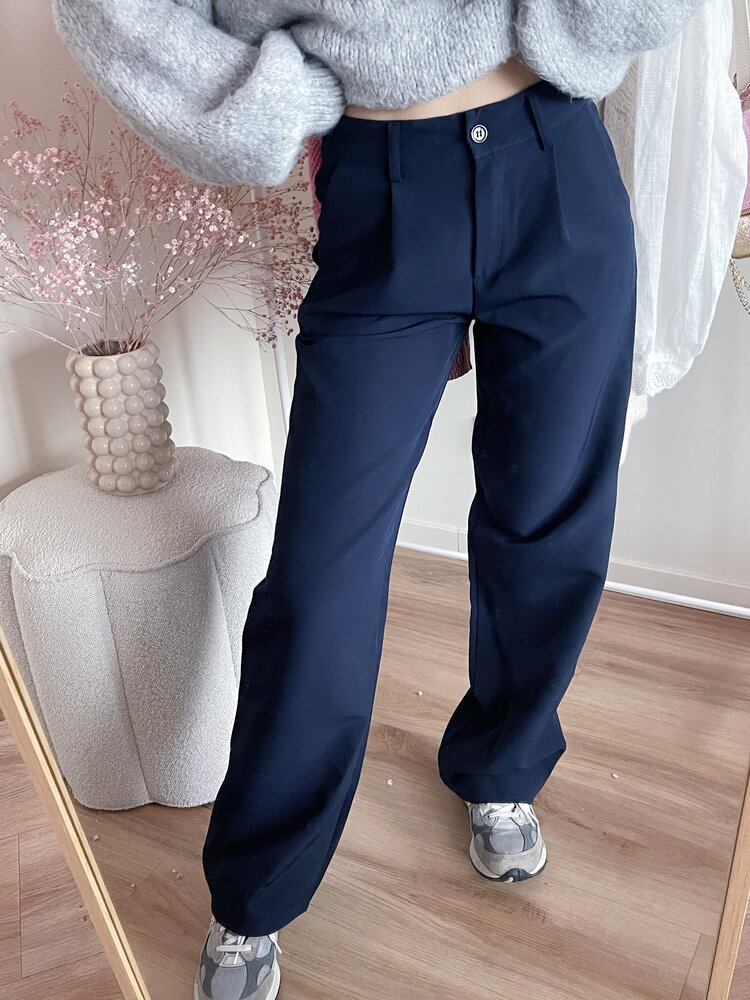 Rini Loose Straight Leg Trousers / Navy