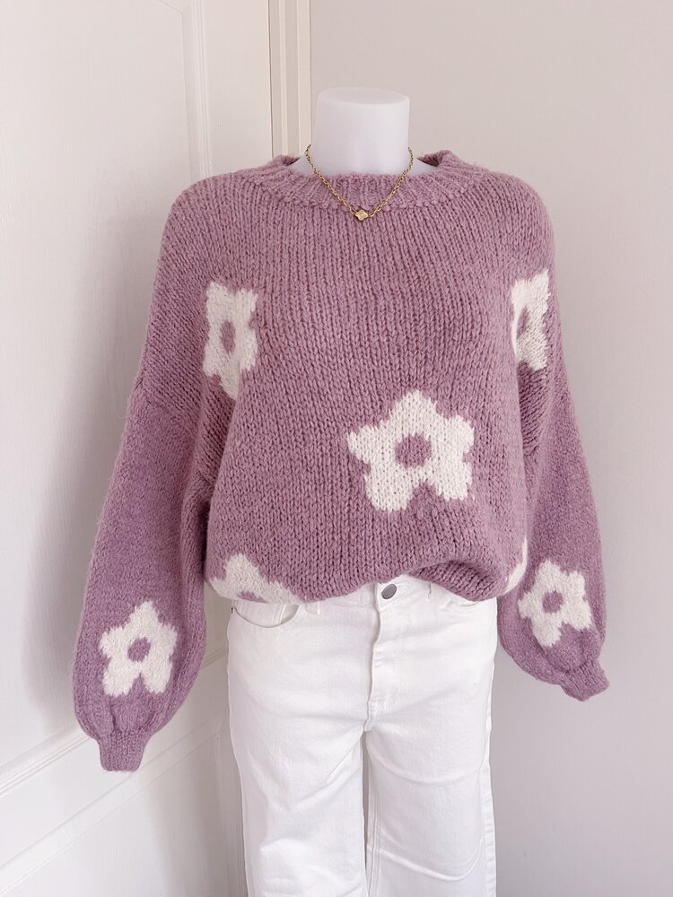 Daisy Flower Knit Sweater / Dusty Pink