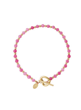 Gold Heart Lock Beads Bracelet / Fuchsia