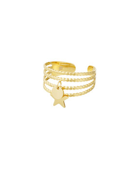 Gold Striped Star & Circle Charm Ring