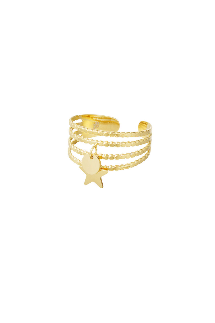 Gold Striped Star & Circle Charm Ring