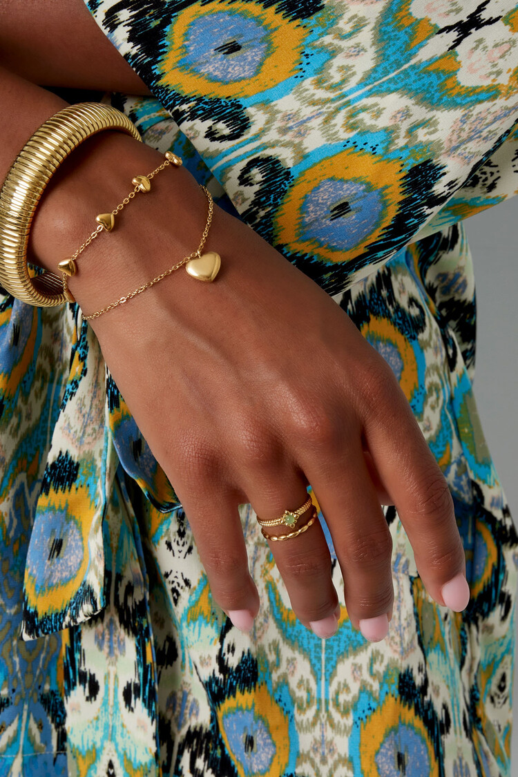 Gold Double Chain Solid Hearts Bracelet