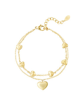 Gold Double Chain Solid Hearts Bracelet