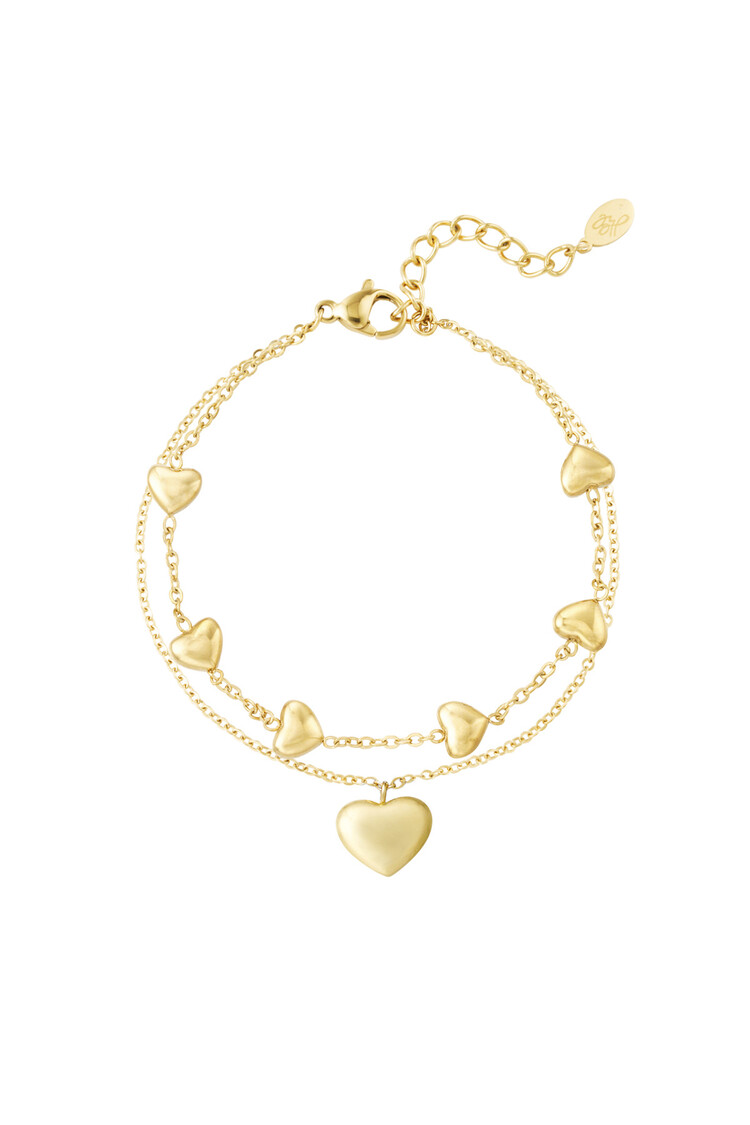 Gold Double Chain Solid Hearts Bracelet